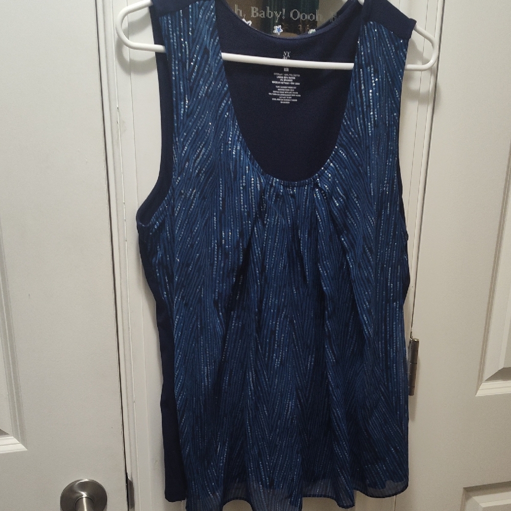 New York & Company Blue Patterned Tank Top